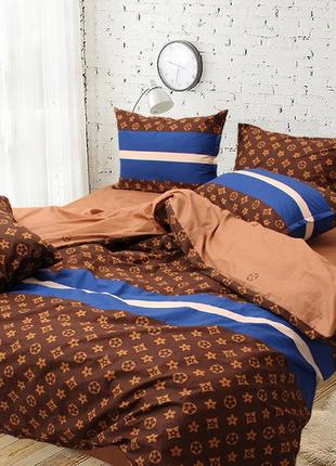 Евро комплект постельного белья, украина, ткань сатин люкс,  геометрия, коричневый с компаньоном