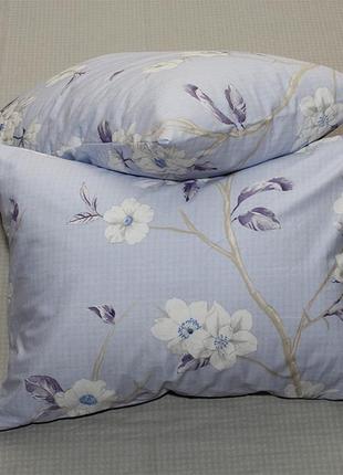 2-х спальный комплект постельного белья, украина, ткань сатин люкс, цветы, бледно-голубой с компаньоном5 фото