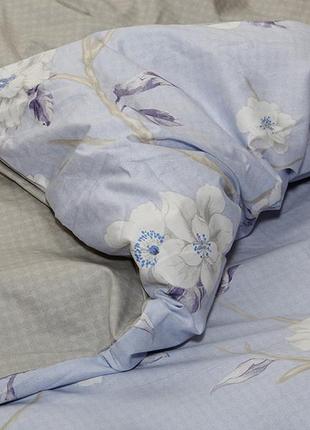 2-х спальный комплект постельного белья, украина, ткань сатин люкс, цветы, бледно-голубой с компаньоном3 фото