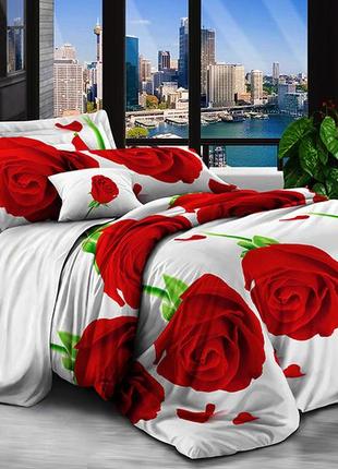 Семейный комплект постельного белья, украина, ткань ранфорс, 100% хлопок, розы красные1 фото