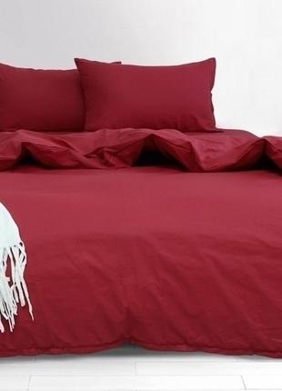 2-х спальный комплект постельного белья украина ранфорс 100% хлопок однотонный красно-бордовый garnet3 фото