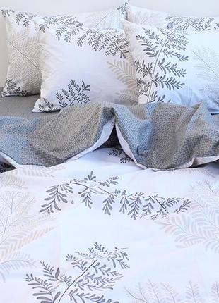 2-х спальный комплект постельного белья 100% хлопок крупные вертки серый с белым компаньоном r-v81671 фото