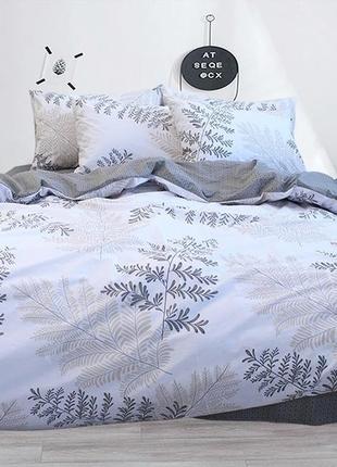 2-х спальный комплект постельного белья 100% хлопок крупные вертки серый с белым компаньоном r-v81673 фото