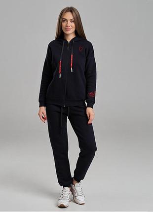 Спортивний костюм байка з начосом темно синій 12033