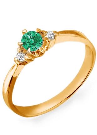 Золотое кольцо с изумрудом и бриллиантами 0.05 карат