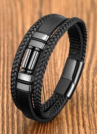Браслі чоловічий шкіряний на руку чорний