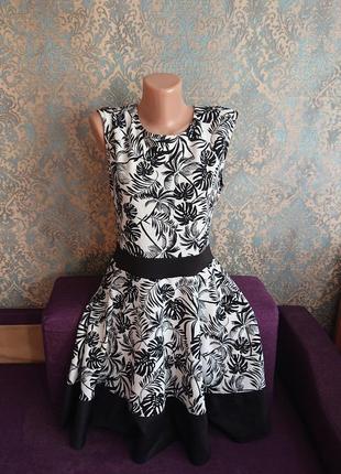 Красивое платье в листики сарафан фактурная ткань р.46/484 фото