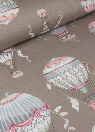Ткань в детскую с тефлоном для обивки мебели, для штор, покрывал, чехлов,турция, воздушный шар на коричневом