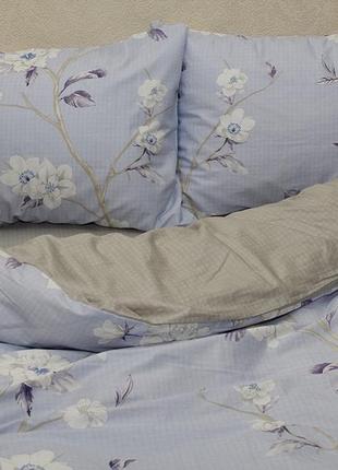 Евро комплект постельного белья, украина, ткань сатин люкс,  цветы, светло-сиреневый с компаньоном2 фото
