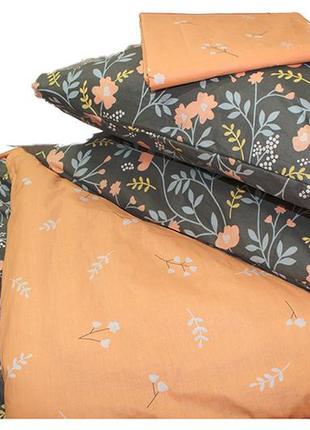 Семейный комплект постельного белья,  ткань ранфорс, 100% хлопок, мелкие цветочки, коричневый с компаньоном3 фото