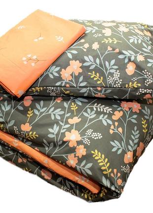 Семейный комплект постельного белья,  ткань ранфорс, 100% хлопок, мелкие цветочки, коричневый с компаньоном2 фото
