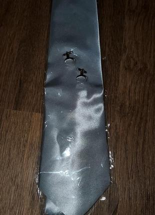 Шёлковый галстук и запонки набор, 100% шёлк2 фото