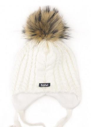 Тепла зимова шапка на зав'язках, шапочка на зиму з помпоном9 фото