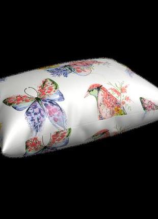 Декоративна тканина для портьєр римських штор, покривал іспанія різнокольорові птахи і метелики на білому фоні4 фото