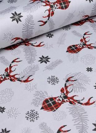 Новорічна тканина, бавовна з тефлоном, для штор, скатертин, серветок, туреччина, олень на сірому фоні