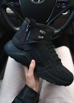 ❄️nike huarache x acronym mid black❄️кросівки чоловічі чорні зимні з хутром, кроссовки мужские зимние чёрные с мехом