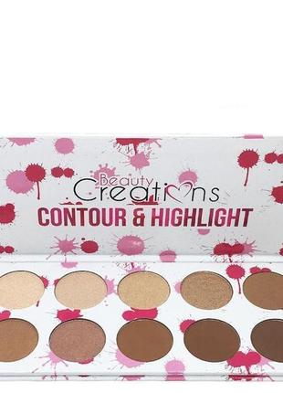 Пудровая палетка для контурирования  beauty creations contour & highlight palette
