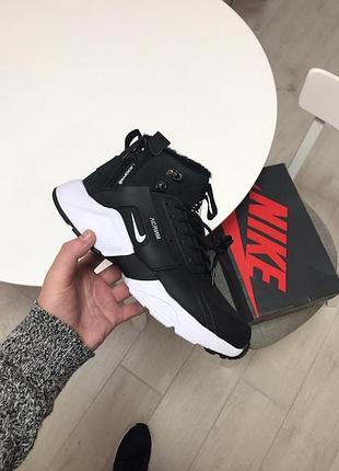 ❄️nike huarache x acronym mid black white❄️кросівки чоловічі зимні найк з хутром, кроссовки мужские найк зимние