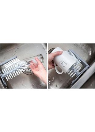 Подвійна щітка — йорж для миття склянок і пляшок multi-function suction cup brush на присоску 17.5 см bf4 фото