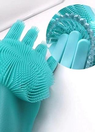 Рукавиці для миття посуду силіконові зелені gloves for washing dishes bf5 фото