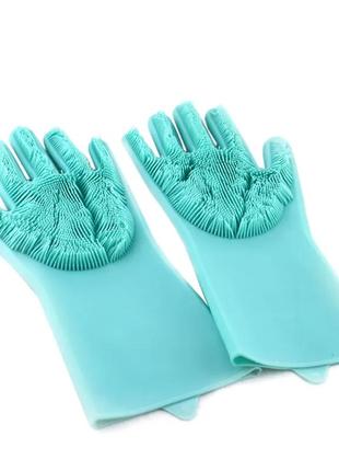 Рукавиці для миття посуду силіконові зелені gloves for washing dishes bf3 фото