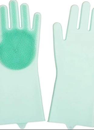 Перчатки для мойки посуды силиконовые зеленые gloves for washing dishes bf1 фото