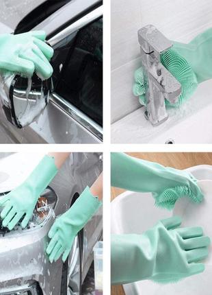 Рукавиці для миття посуду силіконові зелені gloves for washing dishes bf9 фото