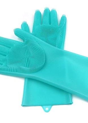 Перчатки для мойки посуды силиконовые зеленые gloves for washing dishes bf4 фото