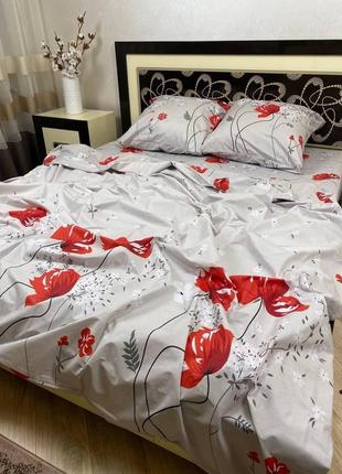 Комплект постельного белья красный мак евро bf1 фото