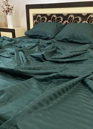Комплект постельного белья страйп сатин изумрудный полуторный bf8 фото