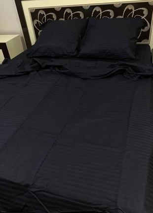 Комплект постельного белья страйп сатин черный семейный bf6 фото