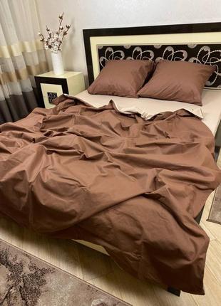 Комплект постельного белья однотонный шоколад / беж семейный bf3 фото