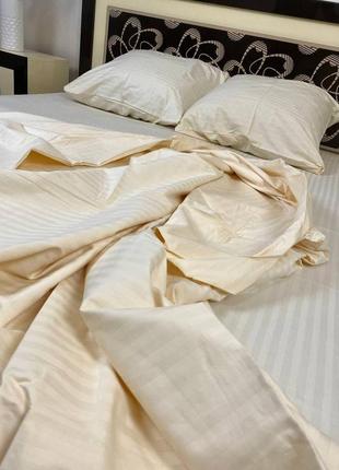 Комплект постельного белья страйп сатин айвори семейный bf1 фото