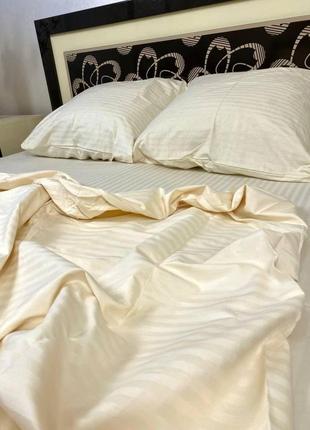 Комплект постельного белья страйп сатин айвори семейный bf6 фото