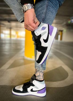 Мужские высокие кожаные кроссовки nike air jordan 1 retro mid purple#найк5 фото