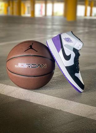 Мужские высокие кожаные кроссовки nike air jordan 1 retro mid purple#найк6 фото