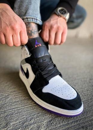 Мужские высокие кожаные кроссовки nike air jordan 1 retro mid purple#найк9 фото