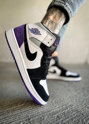 Мужские высокие кожаные кроссовки nike air jordan 1 retro mid purple#найк4 фото