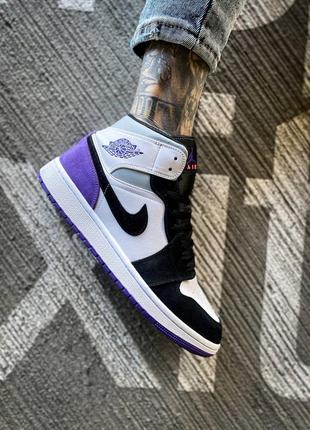 Мужские высокие кожаные кроссовки nike air jordan 1 retro mid purple#найк