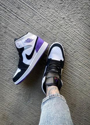 Мужские высокие кожаные кроссовки nike air jordan 1 retro mid purple#найк7 фото