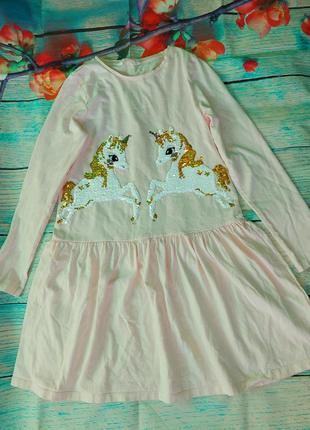 Нарядное платье хлопок h&m единороги на 9-10лет