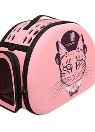 Складна дорожня сумка-переноска для тварин рожева кошеня в капелюсі до 8 кг.