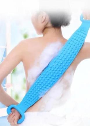 Силіконова мочалка масажна двостороння silica gel bath для тіла синя bf4 фото