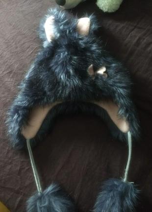 Теплая меховая шапка с ушками зайчик