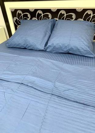 Комплект постельного белья страйп сатин серо-синий двуспальный bf3 фото