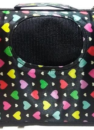 Сумка-перенесення для котів та собак "сердечки" (розмір l) чорна
