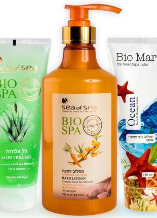 Набор для тела 3в1 - гель для ванн bio spa морковь и облепиха + лосьон для тела океан + гель алоэ вера1 фото