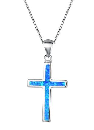 Жіночий ланцюжок з хрестиком, кулоном, підвіскою, прикраси на шию, красива біжутерія "blue df22" срібляста