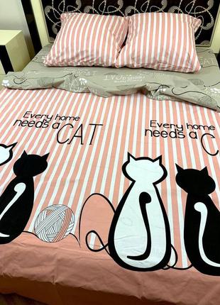 Комплект постельного белья черный белый кот полуторный bf2 фото