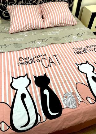 Комплект постельного белья черный белый кот полуторный bf9 фото